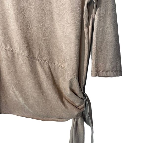 travelers collection Chicos Size I Faux Suede back Zipper 3/4 Sleeve Caramel - Picture 2 of 9